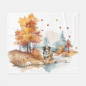 Watercolor Fall Dog Design - Australian Shepherd Fleecedecke (Vorderseite (Horizontal))