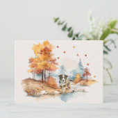 Watercolor Fall Dog Design - Australian Shepherd Karte (Stehend Vorderseite)