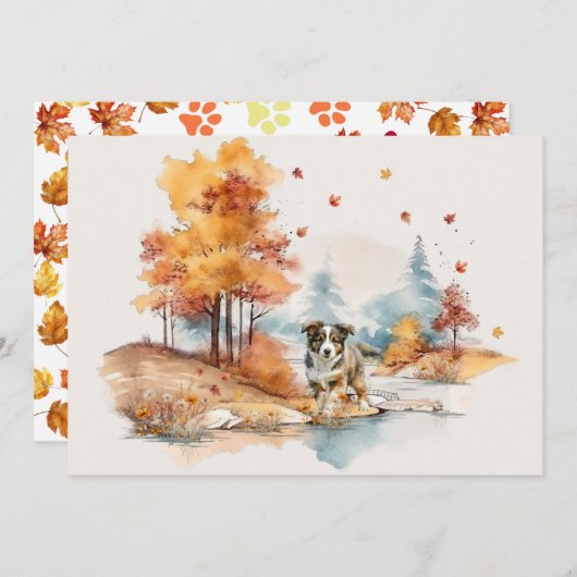 Watercolor Fall Dog Design - Australian Shepherd Karte (Vorne/Hinten)
