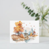Watercolor Fall Dog Design - Australian Shepherd Postkarte (Stehend Vorderseite)