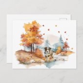 Watercolor Fall Dog Design - Australian Shepherd Postkarte (Vorne/Hinten)