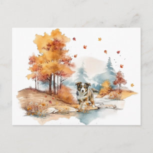 Watercolor Fall Dog Design - Australian Shepherd Postkarte