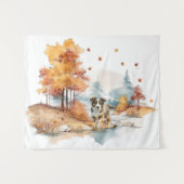 Watercolor Fall Dog Design - Australian Shepherd Wandteppich (Vorderseite (Horizontal))