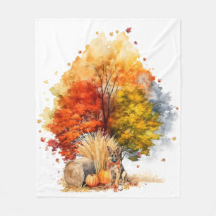 Watercolor Fall Dog Design - Deutscher Hirte Fleecedecke