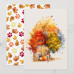 Watercolor Fall Dog Design - Deutscher Hirte Karte