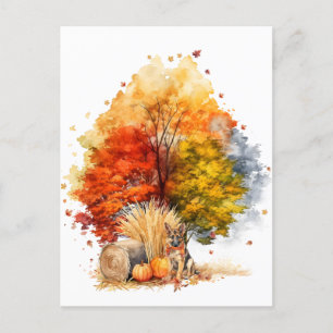 Watercolor Fall Dog Design - Deutscher Hirte Postkarte
