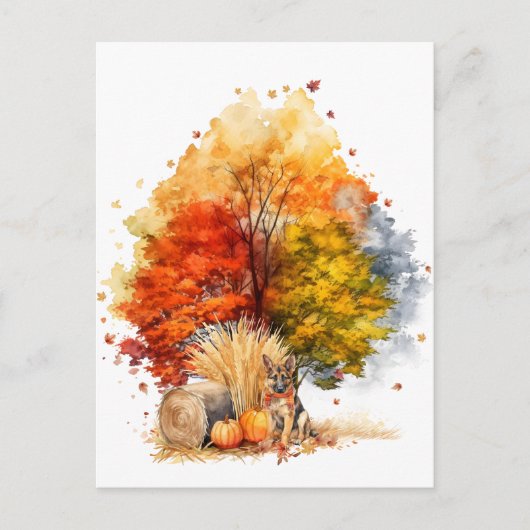 Watercolor Fall Dog Design - Deutscher Hirte Postkarte (Vorderseite)