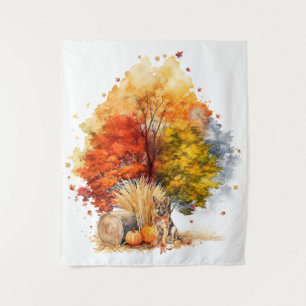 Watercolor Fall Dog Design - Deutscher Hirte Wandteppich