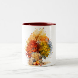 Watercolor Fall Dog Design - Deutscher Hirte Zweifarbige Tasse