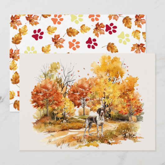 Watercolor Fall Dog Design - deutscher Zeiger Karte (Vorne/Hinten)