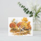 Watercolor Fall Dog Design - deutscher Zeiger Postkarte (Stehend Vorderseite)