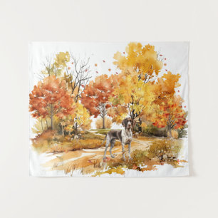 Watercolor Fall Dog Design - deutscher Zeiger Wandteppich