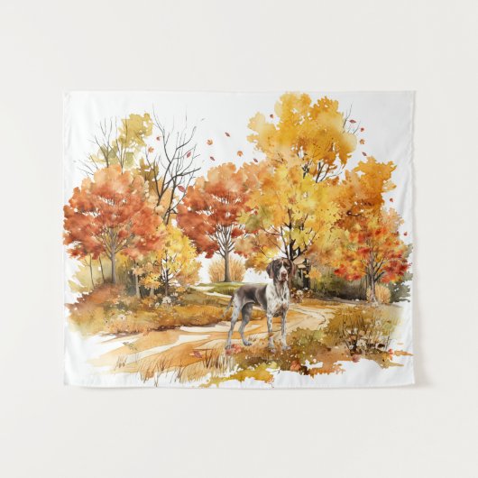 Watercolor Fall Dog Design - deutscher Zeiger Wandteppich (Vorderseite (Horizontal))