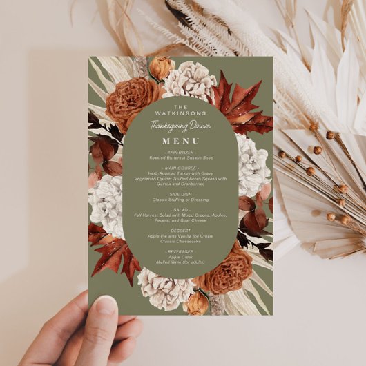 watercolor fall floral frame thanksgiving menu menükarte