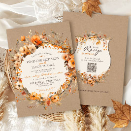 Watercolor Fall Floral Rustic Kraft Autumn Wedding Einladung
