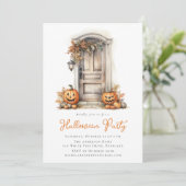 Watercolor Fall Front Porch Halloween Party Einladung (Stehend Vorderseite)