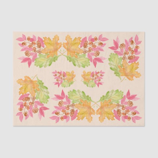 Watercolor Fall Leaves and Berries Paper Seidenpapier (Vorderseite)