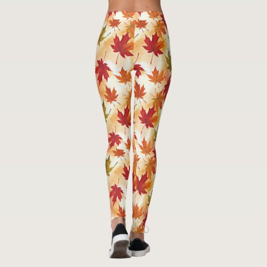 Watercolor Fall Leaves Pattern Leggings (Rückseite)