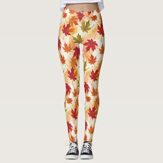 Watercolor Fall Leaves Pattern Leggings (Vorderseite)