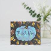 Watercolor Fall Pumpkin Blue Danke Karte (Stehend Vorderseite)