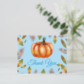 Watercolor Fall Pumpkin Blue Danke Karte (Stehend Vorderseite)