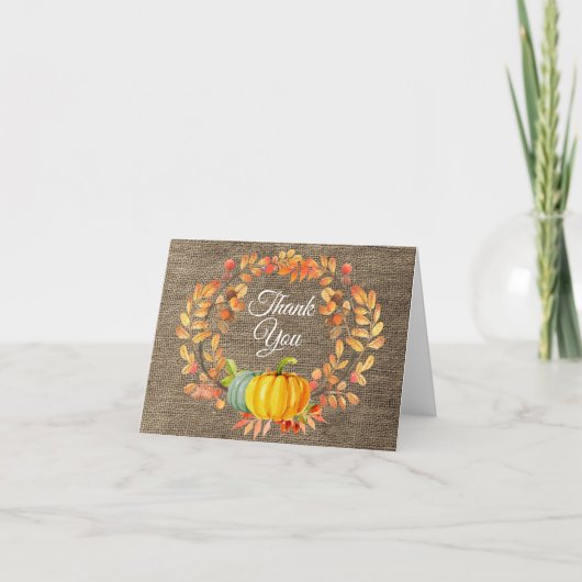 Watercolor Fall Pumpkin Burlap Danke Karte (Vorderseite)