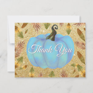 Watercolor Fall Pumpkin Gold Glitzer Blue Dankeskarte