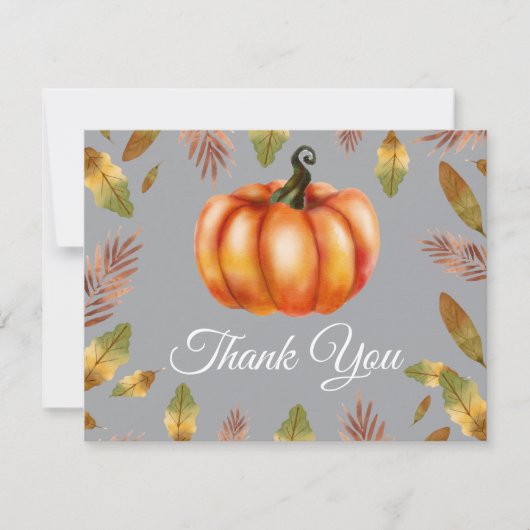 Watercolor Fall Pumpkin Gray Danke Karte (Vorderseite)