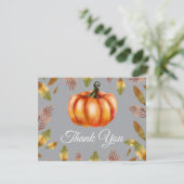 Watercolor Fall Pumpkin Gray Danke Karte (Stehend Vorderseite)