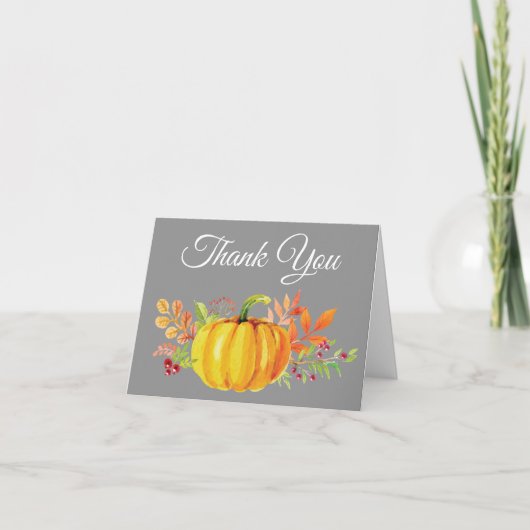Watercolor Fall Pumpkin Gray Danke Karte (Vorderseite)