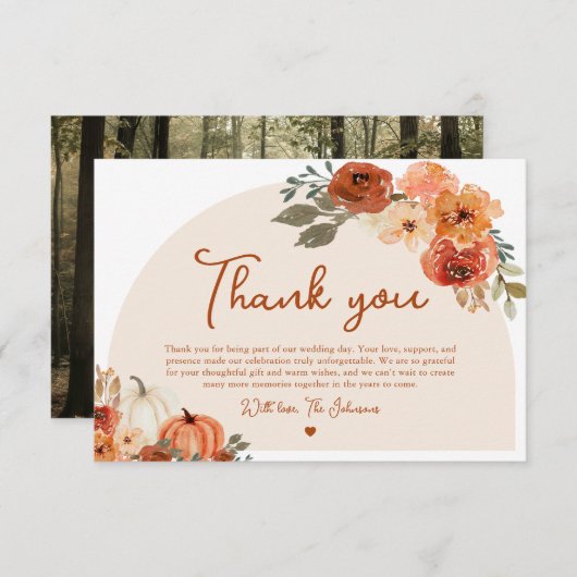 Watercolor Fall Pumpkin Wedding Danke Karte (Vorne/Hinten)