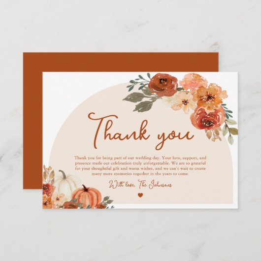 Watercolor Fall Pumpkin Wedding Danke Karte (Vorne/Hinten)