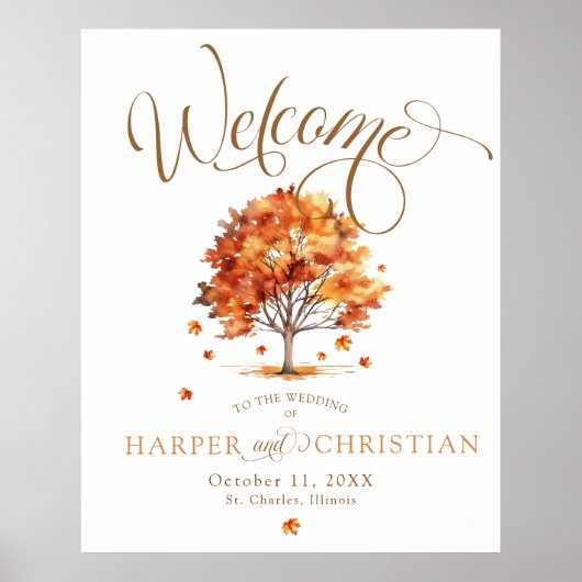 Watercolor Fall Tree Calligraphy Wedding Welcome Poster (Vorne)