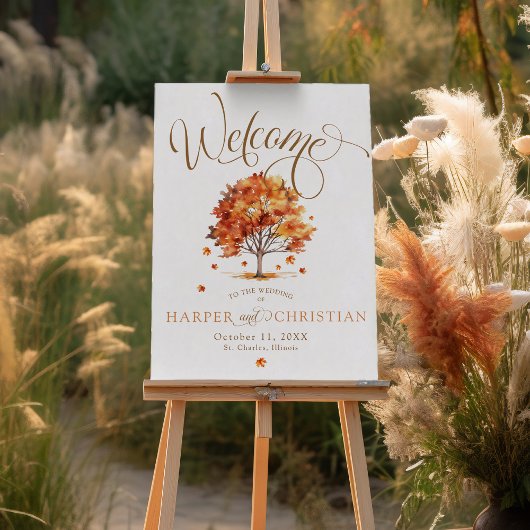 Watercolor Fall Tree Calligraphy Wedding Welcome Poster