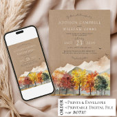 Watercolor Fall Tree Mountain Rustic Kraft Wedding Einladung