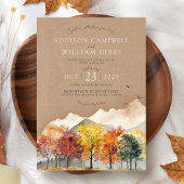 Watercolor Fall Tree Mountain Rustic Kraft Wedding Einladung