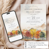 Watercolor Fall Trees Mountain Autumn Boho Wedding Einladung