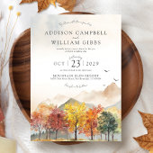 Watercolor Fall Trees Mountain Autumn Boho Wedding Einladung