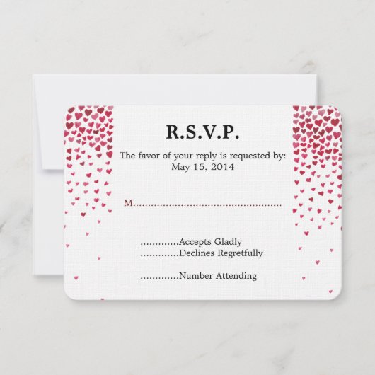 Watercolor Fallende Herzen Hochzeitsszenierung RSV RSVP Karte (Vorderseite)
