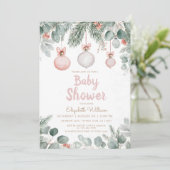Watercolor fancy floral bow pink baby shower einladung (Stehend Vorderseite)