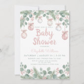 Watercolor fancy floral bow pink baby shower einladung (Vorderseite)