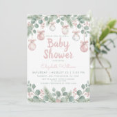 Watercolor fancy floral bow pink baby shower einladung (Stehend Vorderseite)