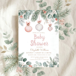 Watercolor fancy floral bow pink baby shower einladung