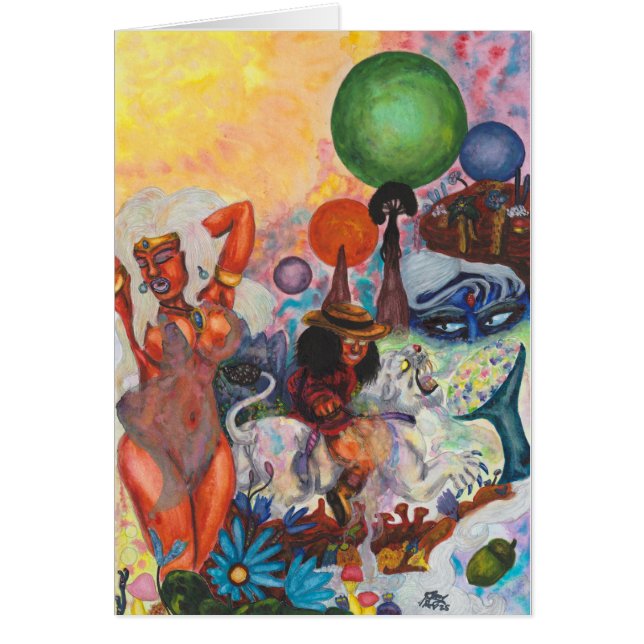 Watercolor Fantasy Eros rides white Lioness Woman (Vorne)