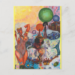 Watercolor Fantasy Eros rides white Lioness Woman Postkarte