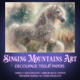 Watercolor Fantasy Floral White Horse Decoupage Seidenpapier