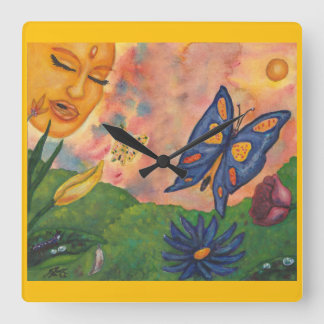 watercolor fantasy illustration woman goddess life quadratische wanduhr