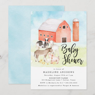 Watercolor Farm Animals Baby Shower Invitation Einladung