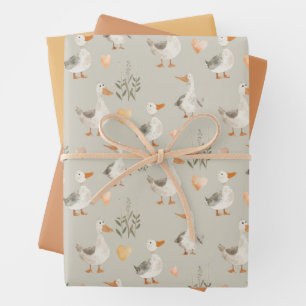 Watercolor Farm Animals Gänse Wrapping Paper Sheet Geschenkpapier Set