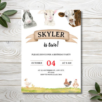 Watercolor Farm Freunde Skyler ist Zwei 2. Geburts Einladung